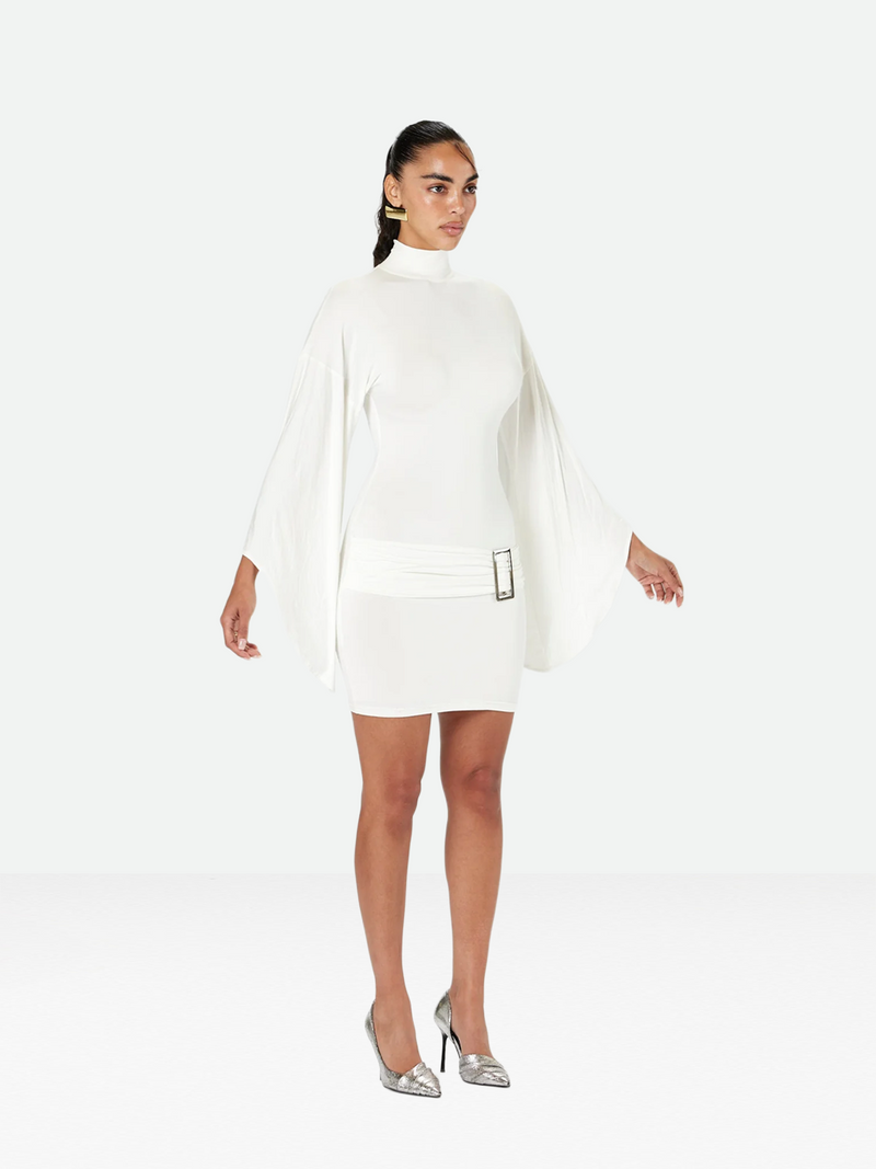 White Buckle Short Dress