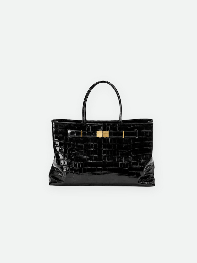 Black Croc Medium Leather Bag