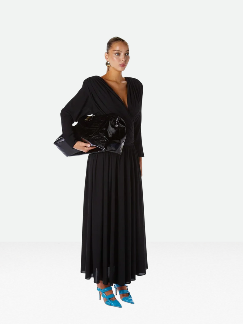 Long Sleeve Draped Dress Black