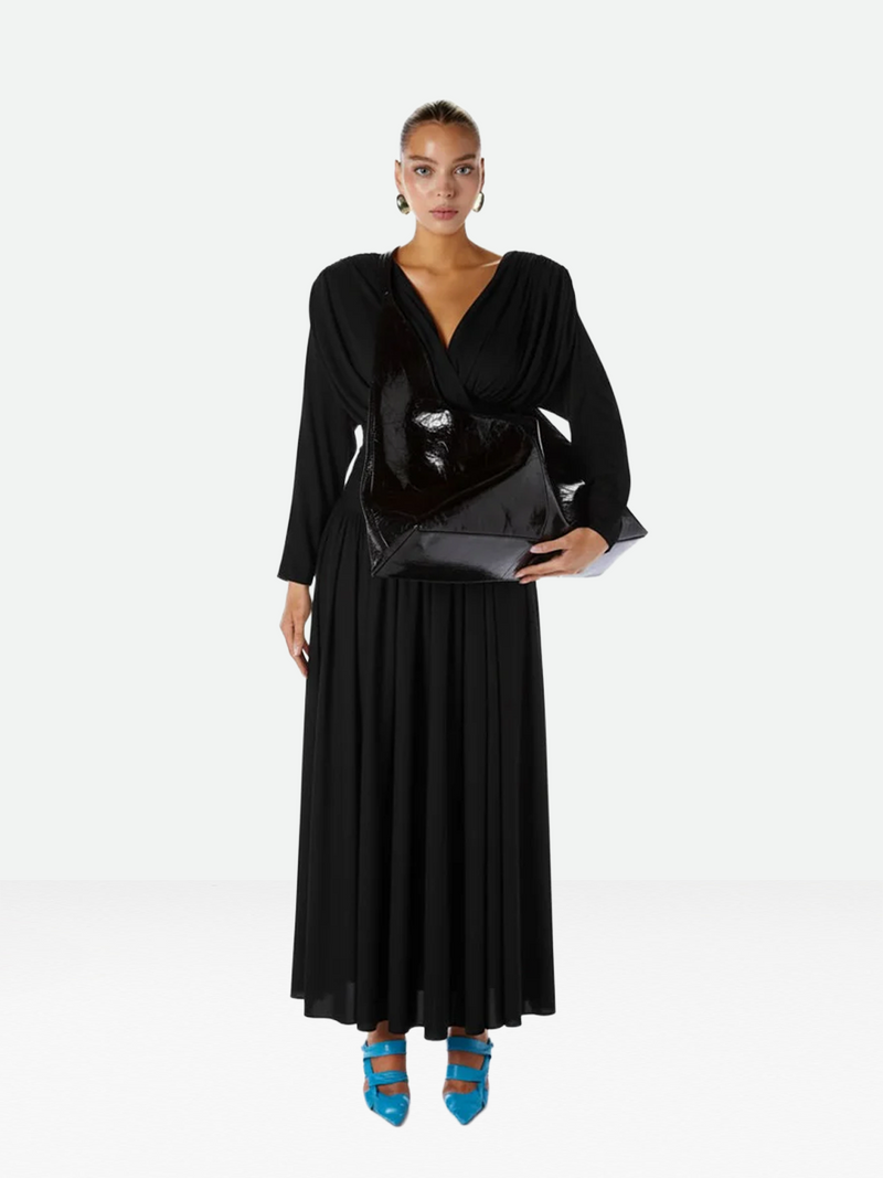 Long Sleeve Draped Dress Black