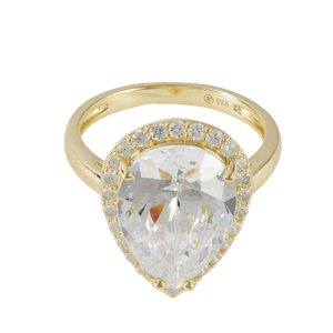 LARGE GOLD CRYSTAL PEAR RING