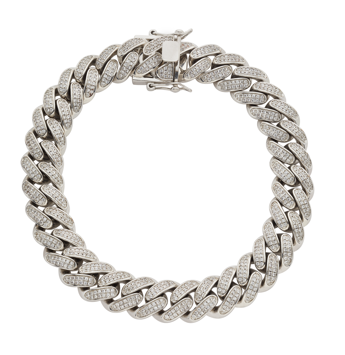 LARGE CRYSTAL CUBAN LINK CHOKER | SILVER