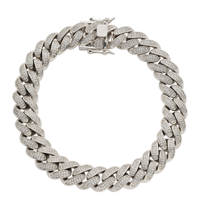 LARGE CRYSTAL CUBAN LINK CHOKER SILVER